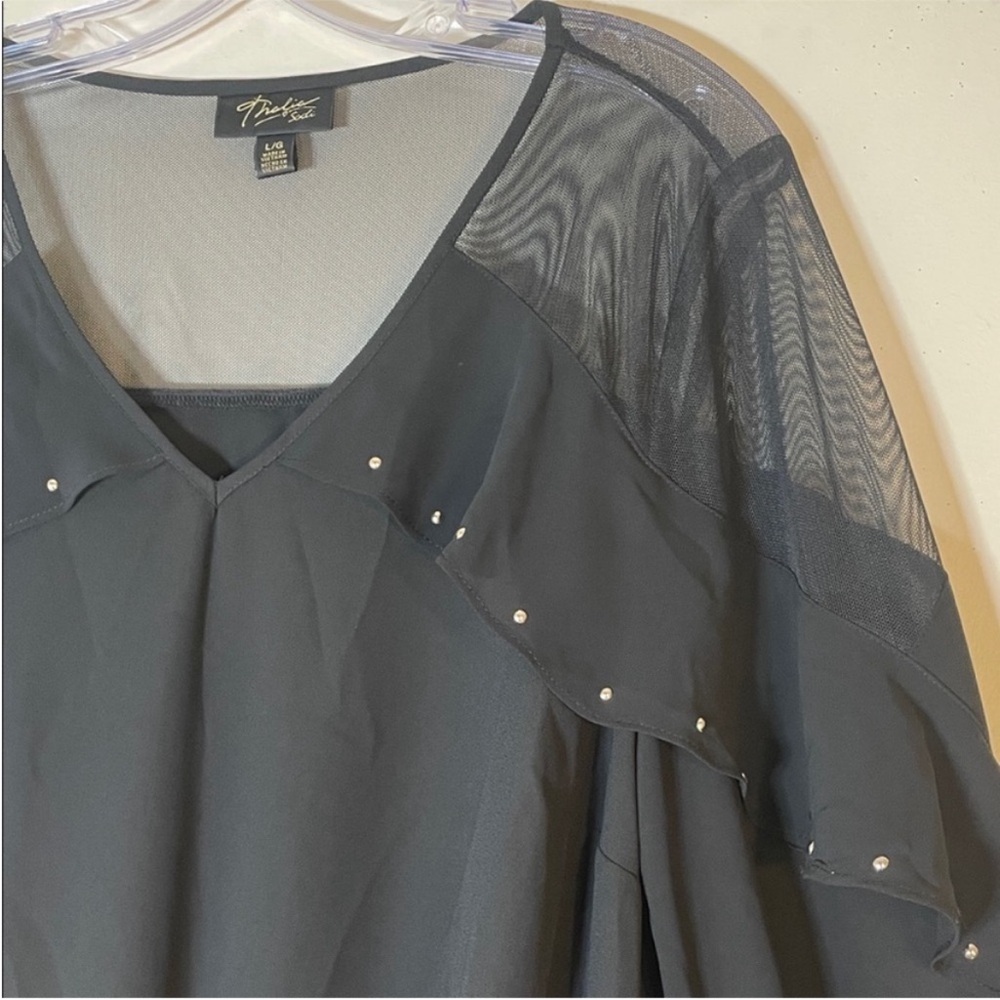 Thalia Sodi Boho Studded Blouse with Sheer Ruffle Sleeves. Large. NWT. - Picture 7 of 14